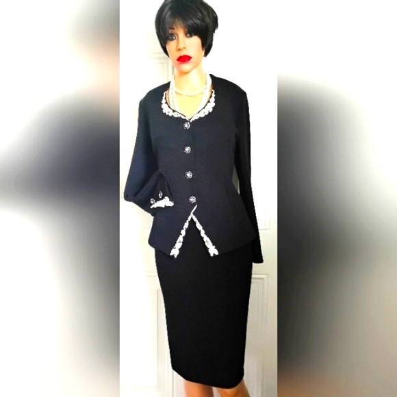 SALE! ST JOHN EVENING 8 SANTANA KNIT SOUTACHE LACE SWAROVSKI CRYSTAL SKIRT SUIT - Picture 3 of 12